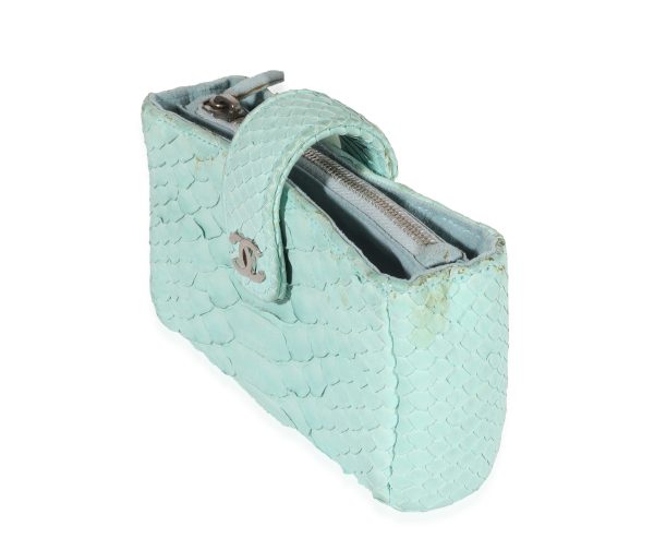 121464 sv Chanel Mint Python Mini Phone Holder Clutch