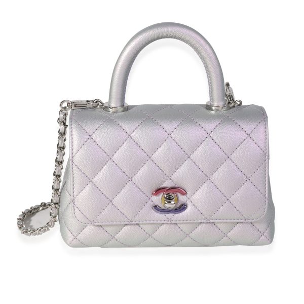 121483 fv Chanel Iridescent Quilted Caviar Extra Mini Coco Top Handle