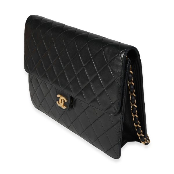 121556 sv Chanel Vintage Black Quilted Lambskin Single Flap Bag