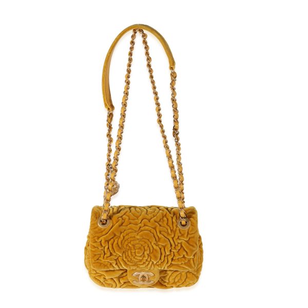 121559 av Chanel Marigold Camellia Velvet Classic Square Mini Flap Bag