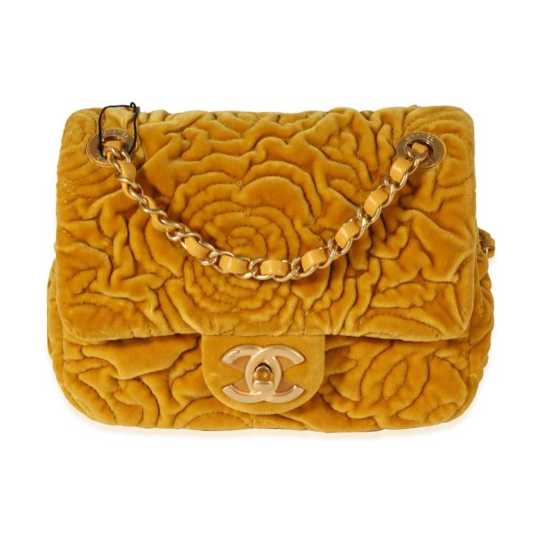 121559 fv Chanel Marigold Camellia Velvet Classic Square Mini Flap Bag