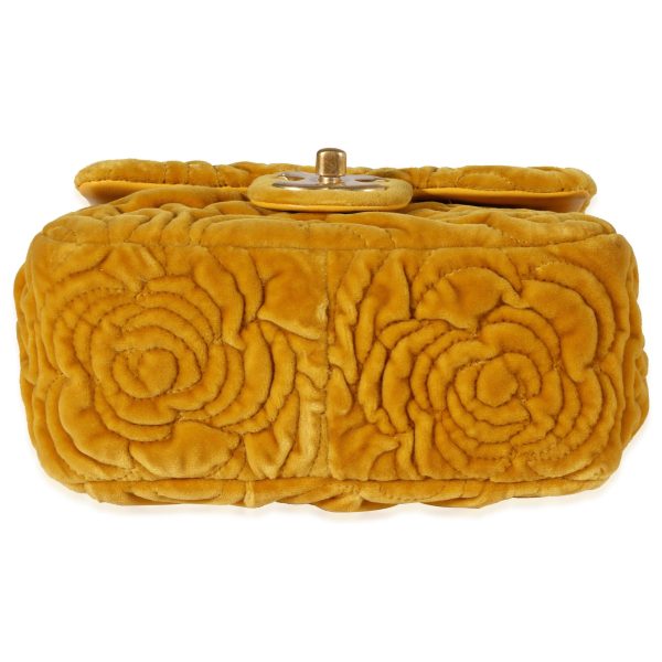 121559 stamp Chanel Marigold Camellia Velvet Classic Square Mini Flap Bag