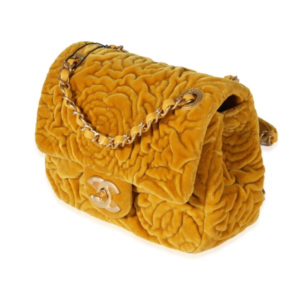 121559 sv Chanel Marigold Camellia Velvet Classic Square Mini Flap Bag