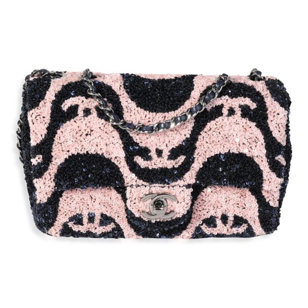 121560 fv Chanel Navy Pink Graffiti Sequins Flap Bag