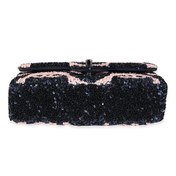 121560 stamp Chanel Navy Pink Graffiti Sequins Flap Bag