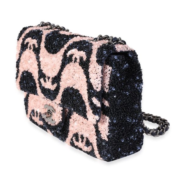 121560 sv Chanel Navy Pink Graffiti Sequins Flap Bag