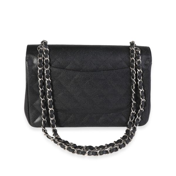 121585 bv Chanel Black Quilted Caviar Jumbo Classic Double Flap Bag