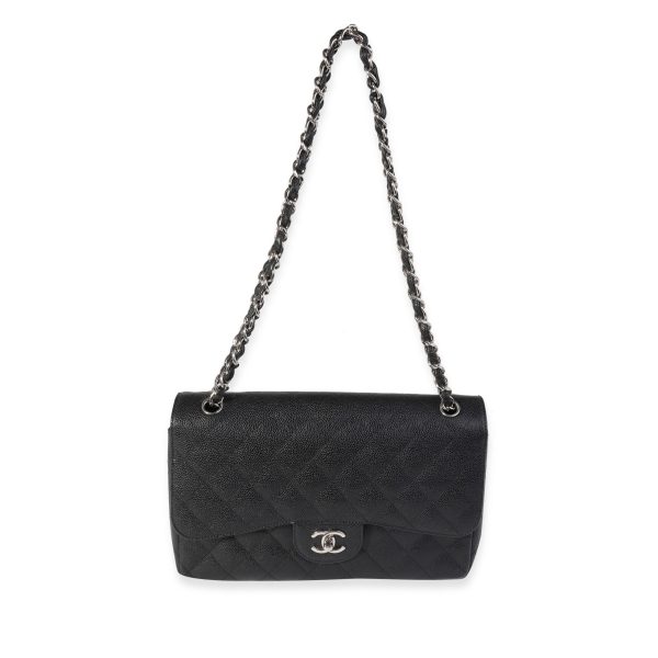 121585 pv Chanel Black Quilted Caviar Jumbo Classic Double Flap Bag