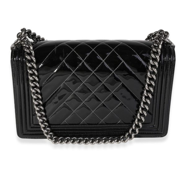 121593 pv Chanel Black Quilted Patent Leather New Medium Boy Bag