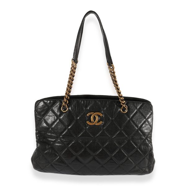 121595 fv Chanel Black Quilted Calfskin CC Crown Tote