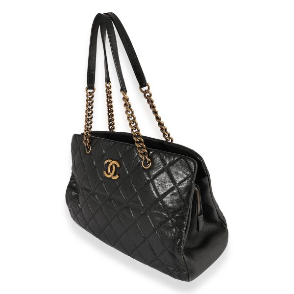 121595 sv Chanel Black Quilted Calfskin CC Crown Tote