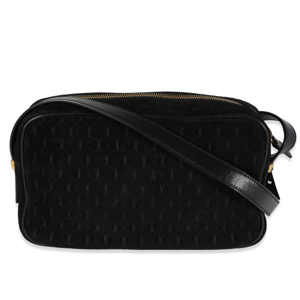 121642 fv Saint Laurent Black Suede Leather All Over Monogram Camera Bag