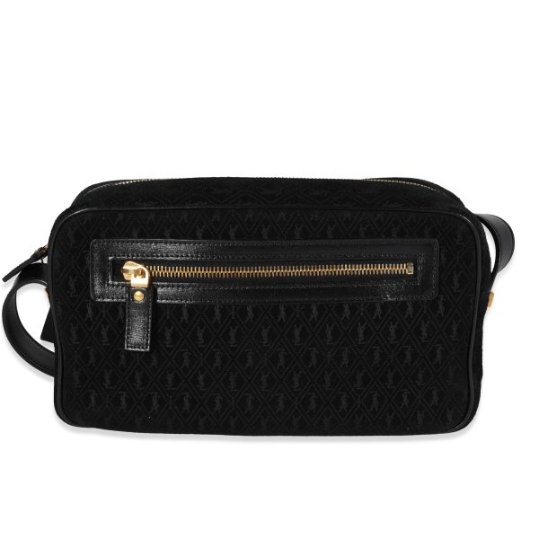 121642 pv Saint Laurent Black Suede Leather All Over Monogram Camera Bag