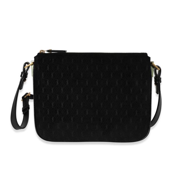 121645 fv Saint Laurent Black Suede Leather All Over Monogram Bag