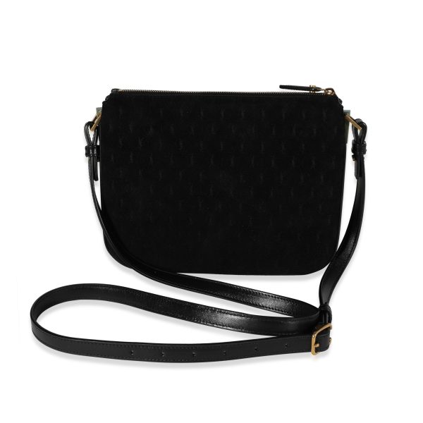 121645 pv Saint Laurent Black Suede Leather All Over Monogram Bag