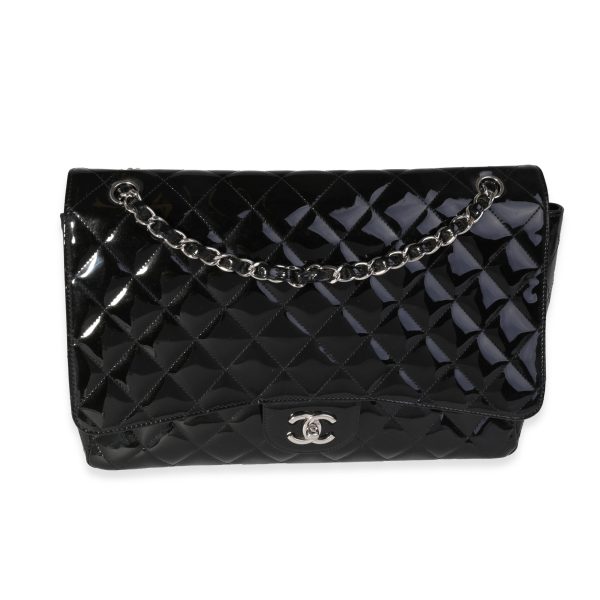 121673 fv Chanel Black Quilted Patent Leather Maxi Classic Single Flap Bag