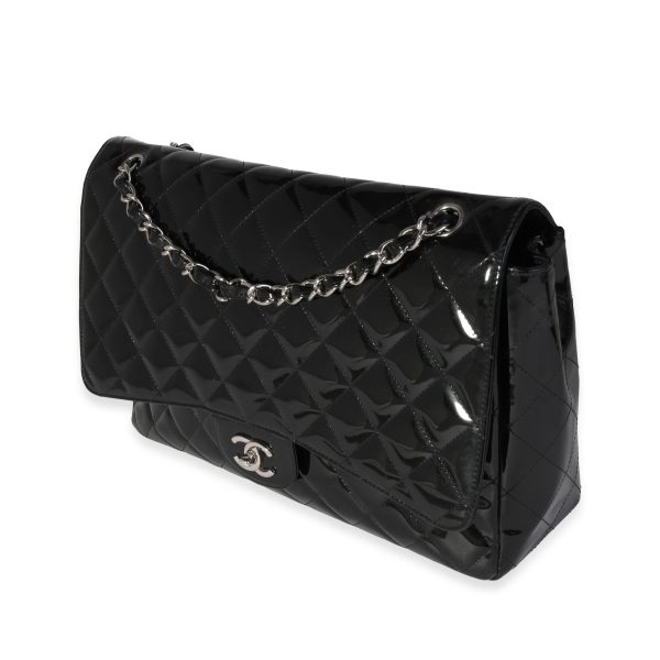 121673 sv Chanel Black Quilted Patent Leather Maxi Classic Single Flap Bag