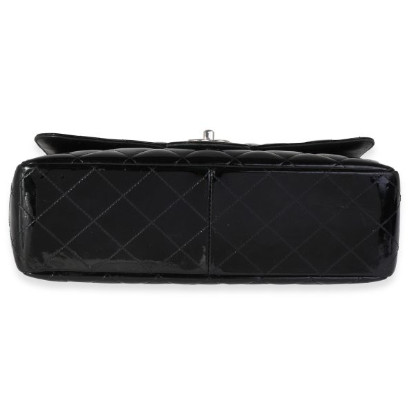 121675 stamp Chanel Black Quilted Patent Leather Jumbo Classic Single Flap Bag