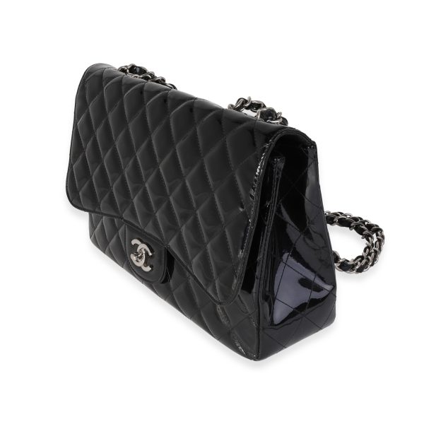 121675 sv Chanel Black Quilted Patent Leather Jumbo Classic Single Flap Bag