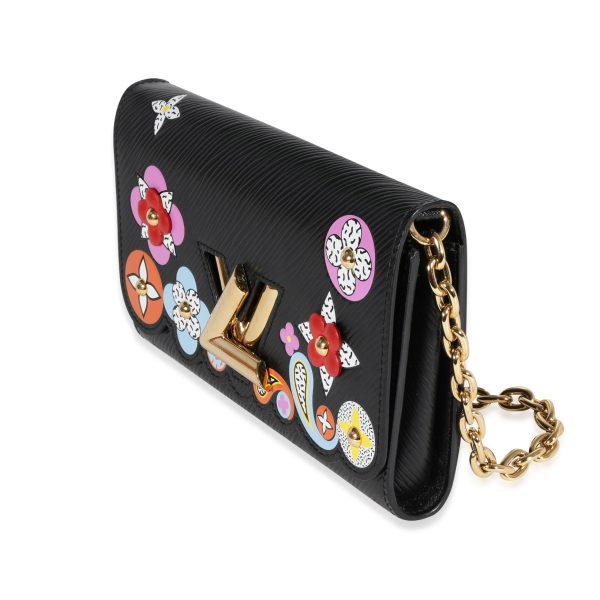 121728 sv 7aa7a395 3b8d 4267 bbd9 097c722eaf83 Louis Vuitton Black Blooming Flowers Epi Twist Chain Wallet