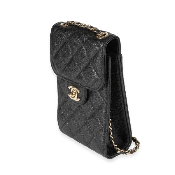 121787 sv e5111fb9 3e04 4789 a65c a481529c43c1 Chanel Black Quilted Caviar Phone Holder Crossbody