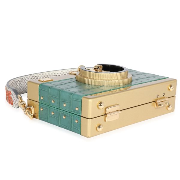 121821 box Dolce Gabbana Green Embossed Gold Resin Camera Case Bag