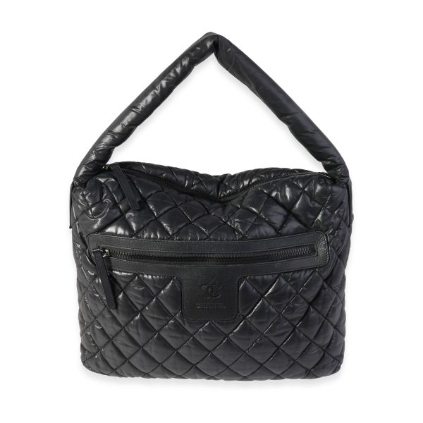 121839 fv Chanel Black Nylon Quilted Cocoon Hobo