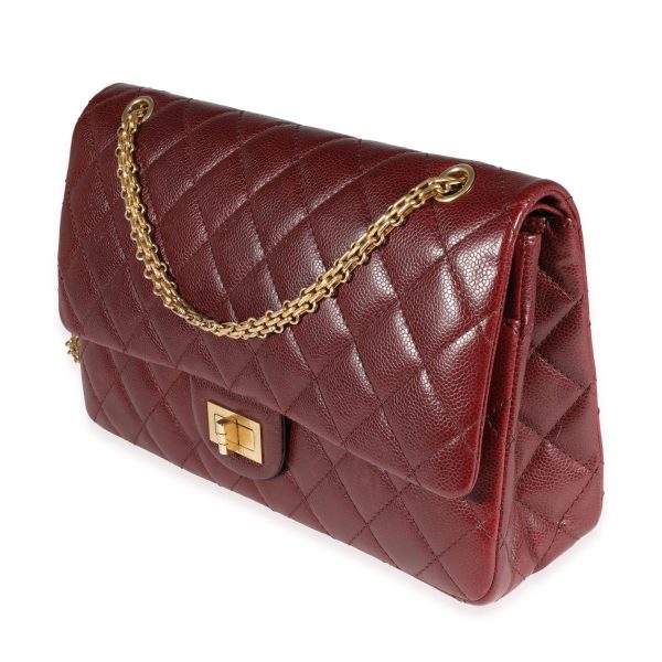 121870 sv Chanel Burgundy Quilted Caviar Reissue 255 227 Double Flap Bag