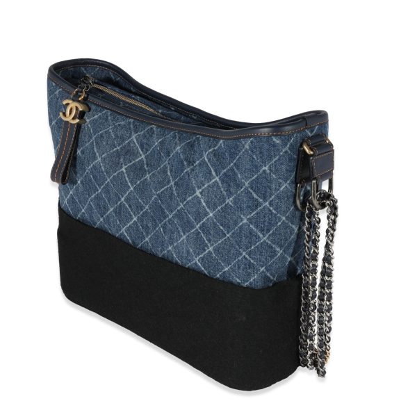 121991 sv Chanel Blue Quilted Denim Calfskin Large Gabrielle Hobo