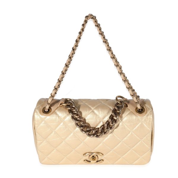 121994 fv Chanel Gold Quilted Aged Calfskin Medium Pondicherry Flap Bag