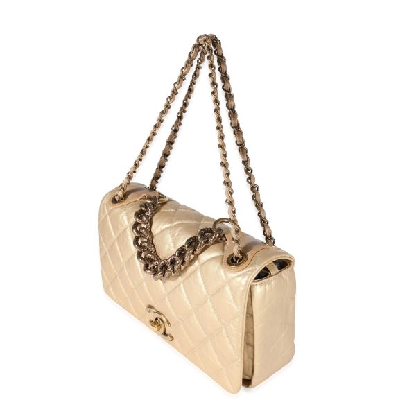 121994 pv Chanel Gold Quilted Aged Calfskin Medium Pondicherry Flap Bag