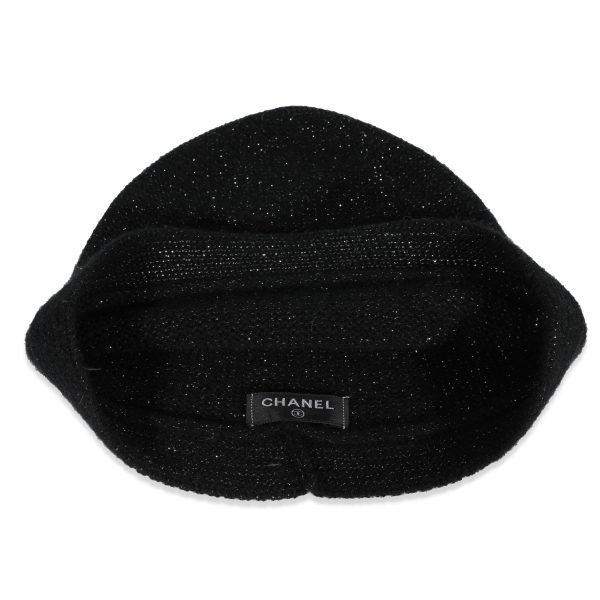 122023 pv Chanel Metallic Black Knit Cashmere CC Beanie