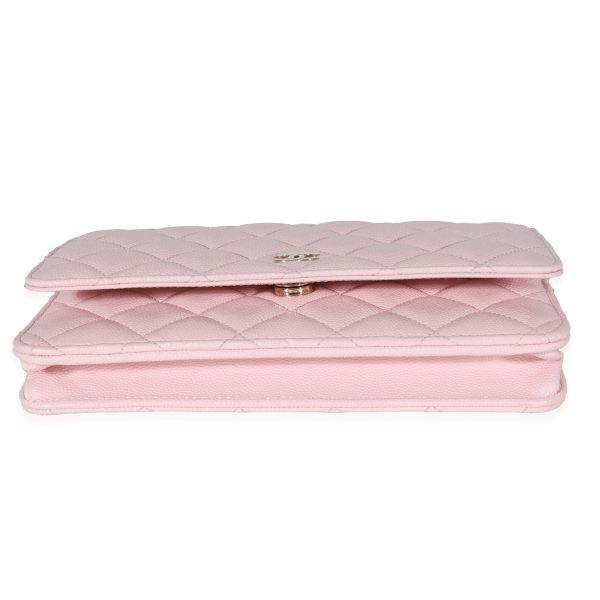 122038 box Chanel Pale Pink Quilted Caviar Wallet on Chain