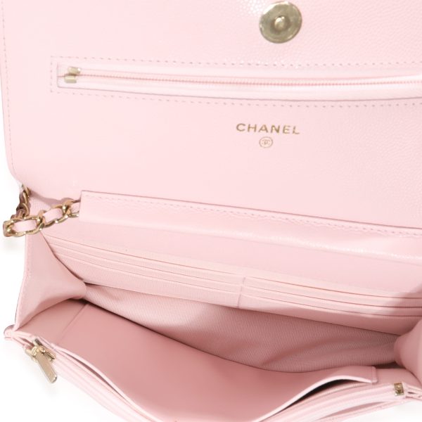 122038 bv Chanel Pale Pink Quilted Caviar Wallet on Chain