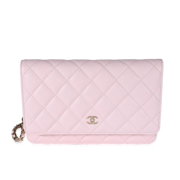 122038 fv Chanel Pale Pink Quilted Caviar Wallet on Chain