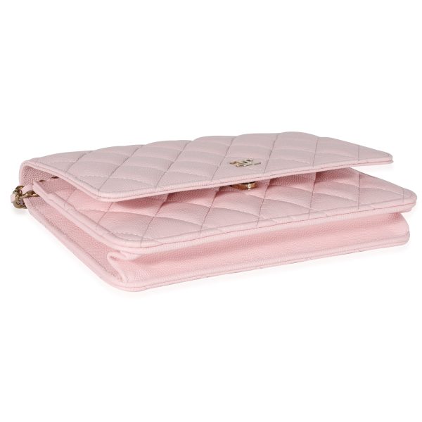 122038 pv Chanel Pale Pink Quilted Caviar Wallet on Chain