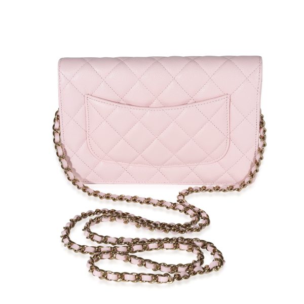 122038 stamp Chanel Pale Pink Quilted Caviar Wallet on Chain