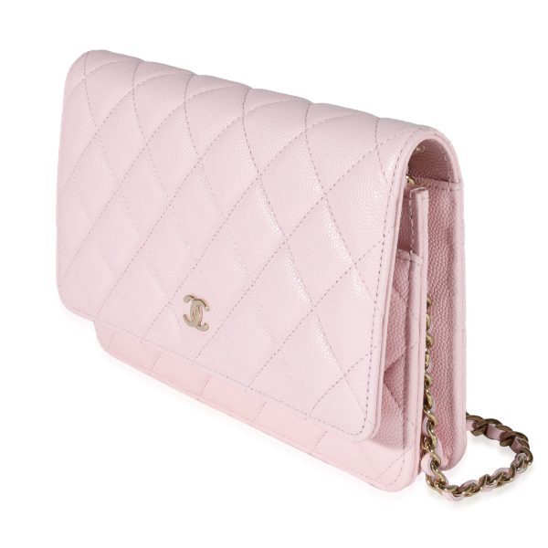 122038 sv Chanel Pale Pink Quilted Caviar Wallet on Chain