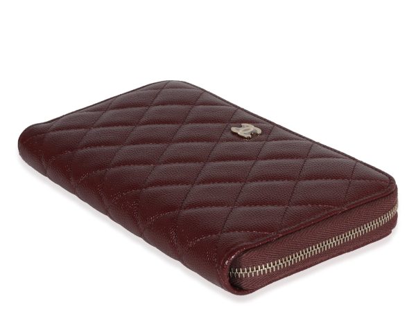 122051 box Chanel Burgundy Quilted Caviar Leather Zip Around Wallet