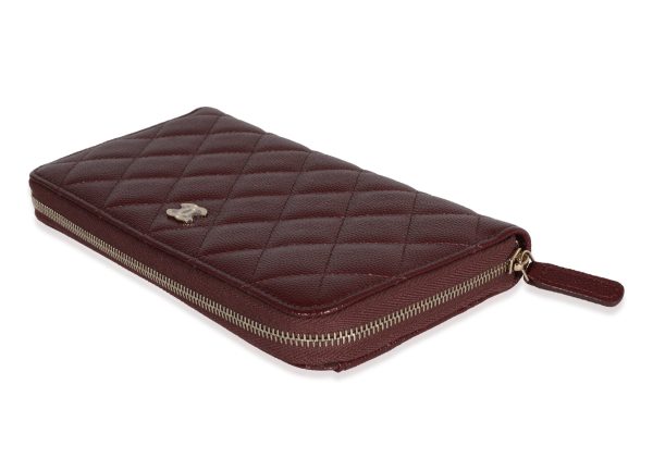 122051 clasp Chanel Burgundy Quilted Caviar Leather Zip Around Wallet