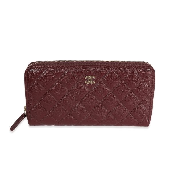 122051 fv Chanel Burgundy Quilted Caviar Leather Zip Around Wallet