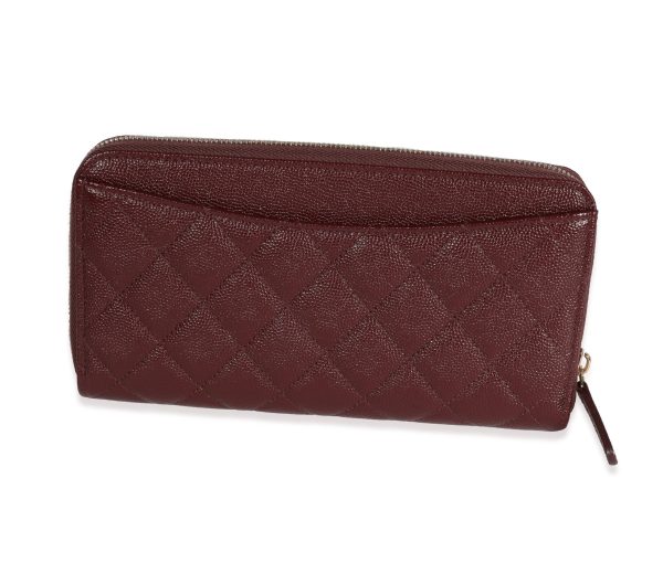 122051 pv Chanel Burgundy Quilted Caviar Leather Zip Around Wallet