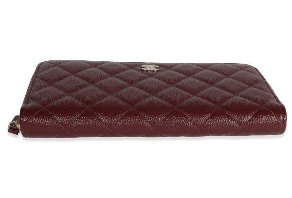 122051 stamp Chanel Burgundy Quilted Caviar Leather Zip Around Wallet