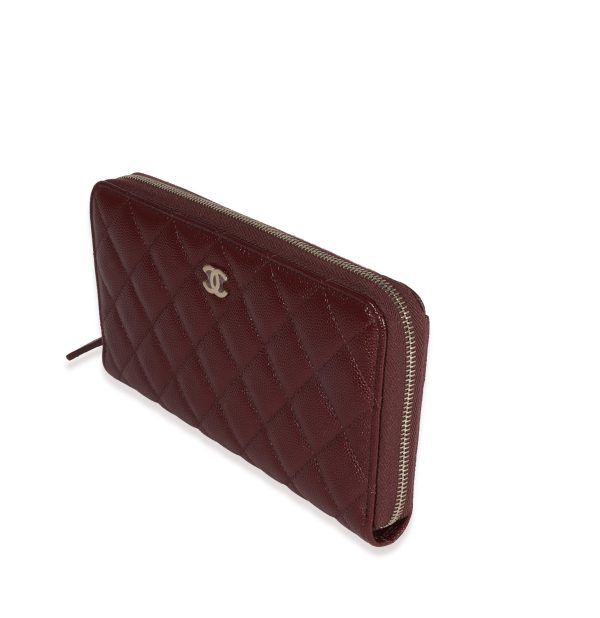 122051 sv Chanel Burgundy Quilted Caviar Leather Zip Around Wallet