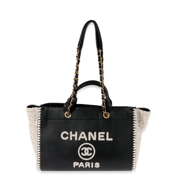 122056 box d0b6fa14 04b1 4e61 8cce 18ca31e75380 Chanel Black Leather Beige Crochet Large Deauville Tote