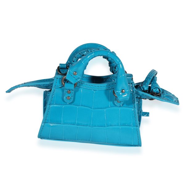 122069 pv e7155ab1 8970 4ed1 a309 85dd144cfe2e Balenciaga Bright Blue Crocodile Embossed Neo Classic Super Nano Bag