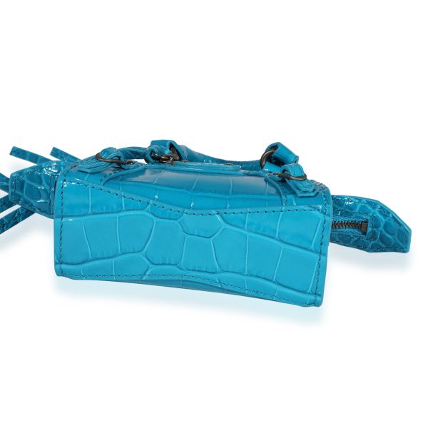 122069 stamp 937e4545 eee9 47d1 8089 a64dd0b34f95 Balenciaga Bright Blue Crocodile Embossed Neo Classic Super Nano Bag