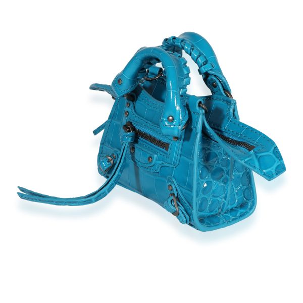 122069 sv 4e60b607 42db 47d9 9075 4d6300c7413b Balenciaga Bright Blue Crocodile Embossed Neo Classic Super Nano Bag