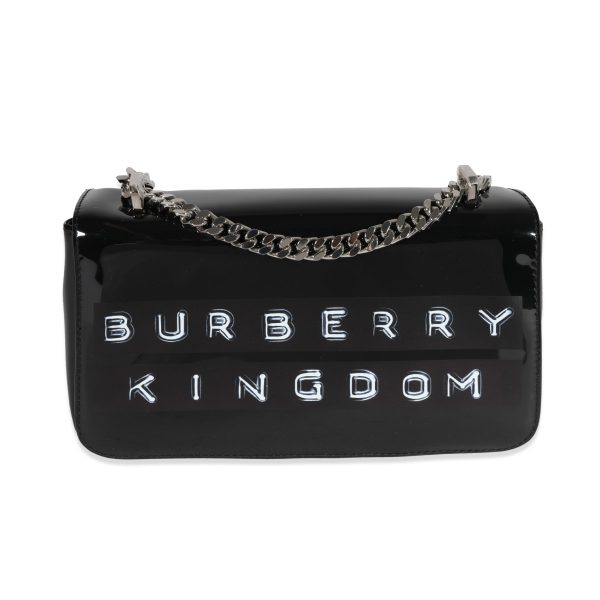 122075 fv Burberry Black Patent Leather Tape Print Small Lola Bag