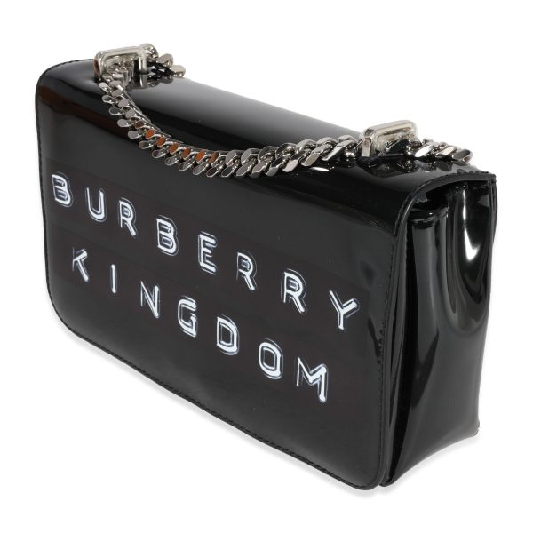 122075 sv Burberry Black Patent Leather Tape Print Small Lola Bag